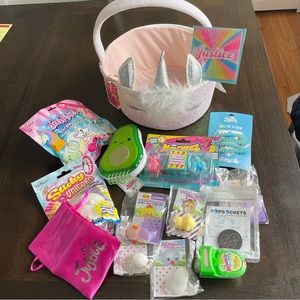 Easter basket bundle, Justice unicorn basket. Includes several Justice items.